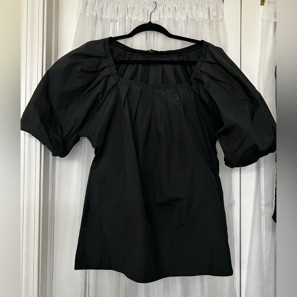 Black Puff Sleeve Top - Square Neck Peplum Style